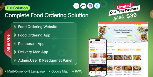 Foodigo SaaS – Multi Restaurant Food Delivery & Online Ordering Marketplace with Flutter App & Laravel Admin
